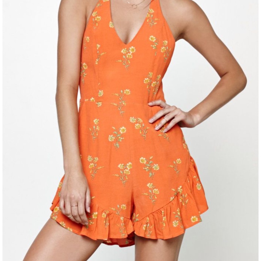 Mink Pink Orange Blossom Ruffle Playsuit
